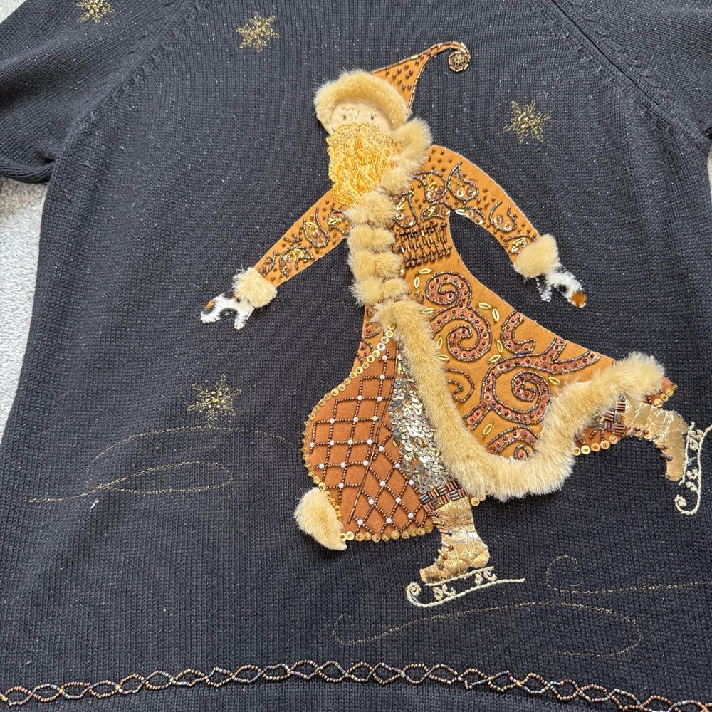 Vintage 90s Susan Bristol Knit Christmas Sweater Beaded Santa - Picture 12 of 15